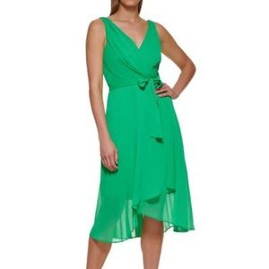 DKNY Wrap Effect Chiffon Midi Dress Size 4 Emerald Green